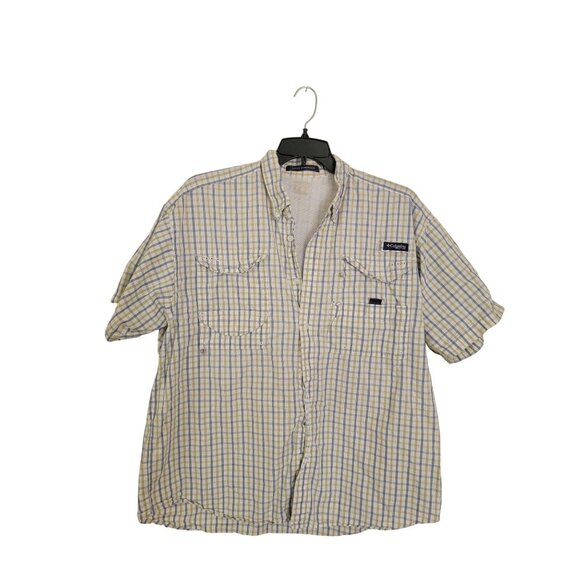 Columbia PFG Super Bonehead Shirt Mens XL White Plaid Button Vented Short Sleeve - Picture 2 of 4
